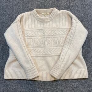 Madewell Womens XS Cashmere Wool Cream Pullover Cable Aran Guernsey Knit Sweater